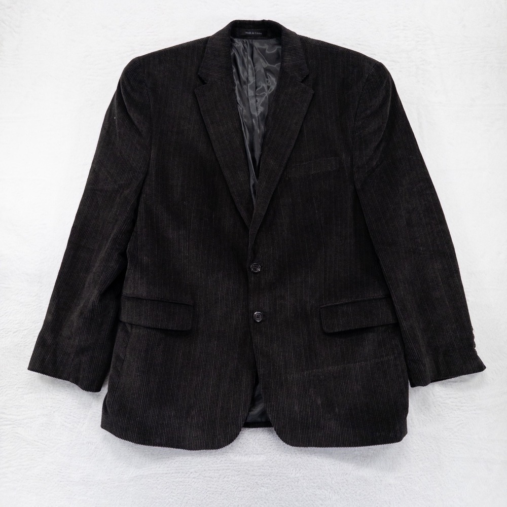Chaps Mens Blazer 44R Gray Brown Corduroy Herringbone 2 Button Sport Coat Jacket